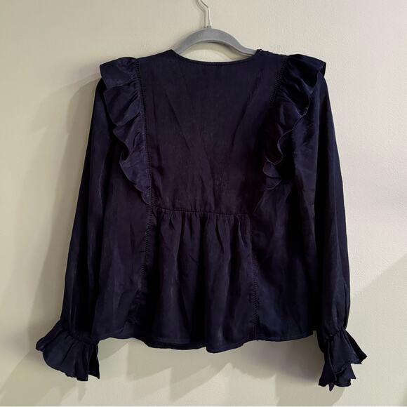 NWT Altar’d State Dark Blue Ruffle Blouse - Picture 5 of 5